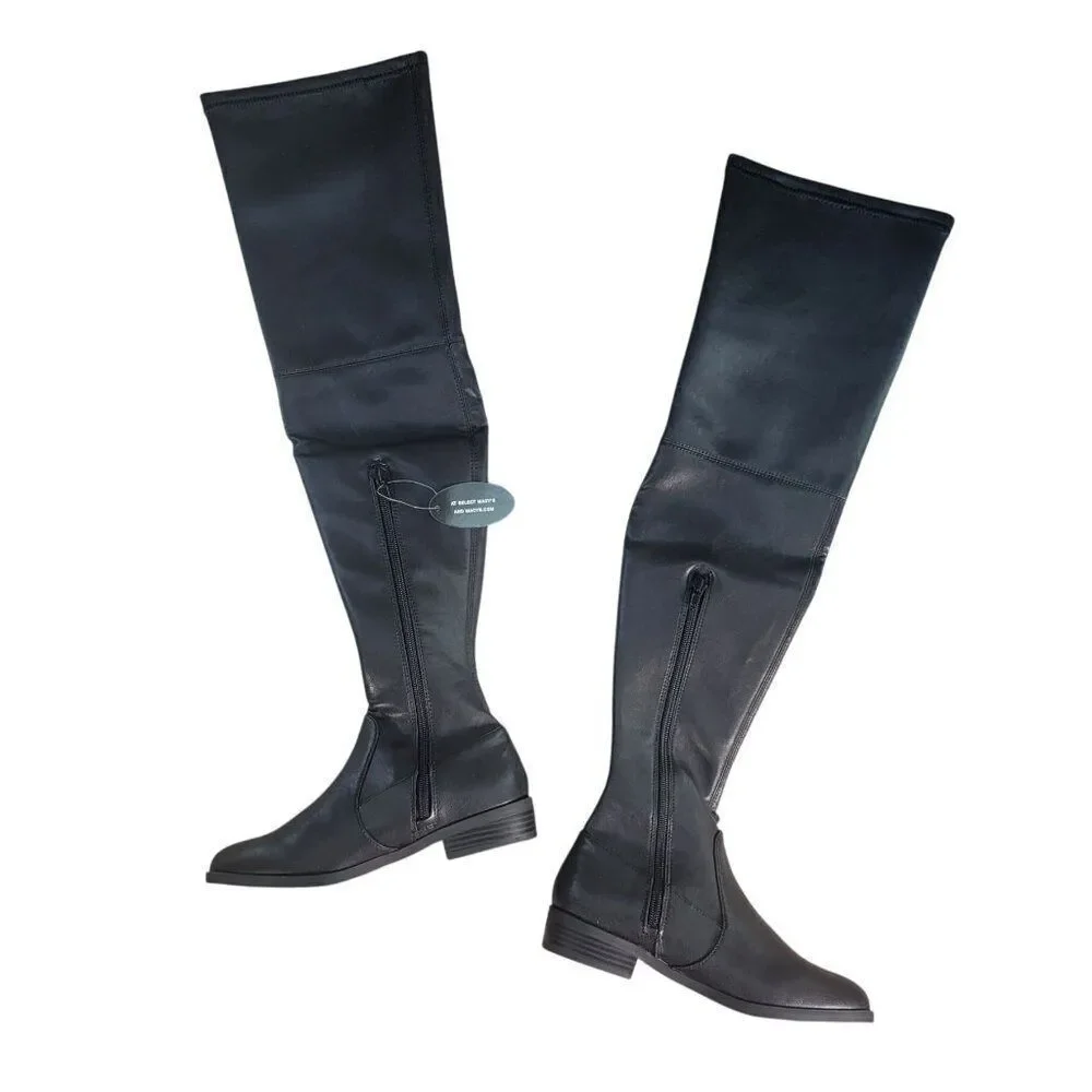 INC Irinaa Black Faux Suede Over Knee Boots Sz 5.5M